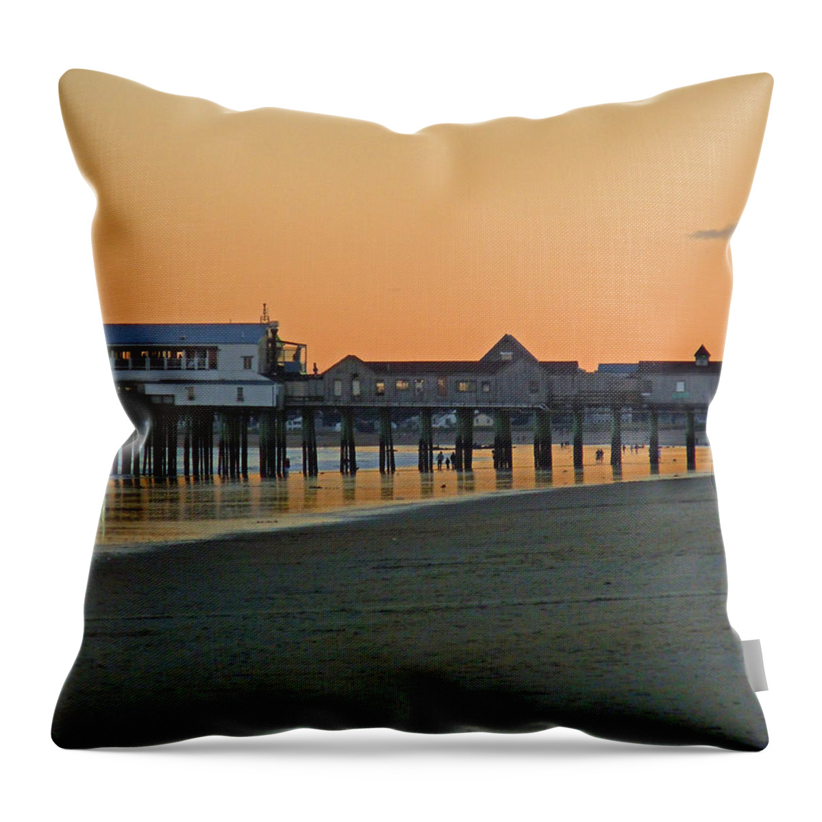 Pier Throw Pillow featuring the photograph Glow at the Pier in Old Orchard Maine by Nancy Griswold