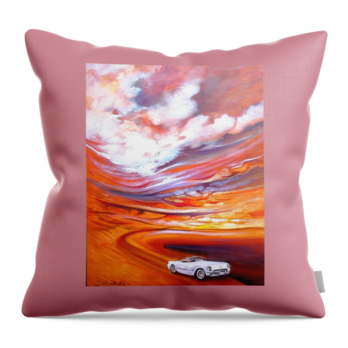 Corvette Art Landscape Throw Pillow featuring the painting Corvette Heaven by Jan VonBokel