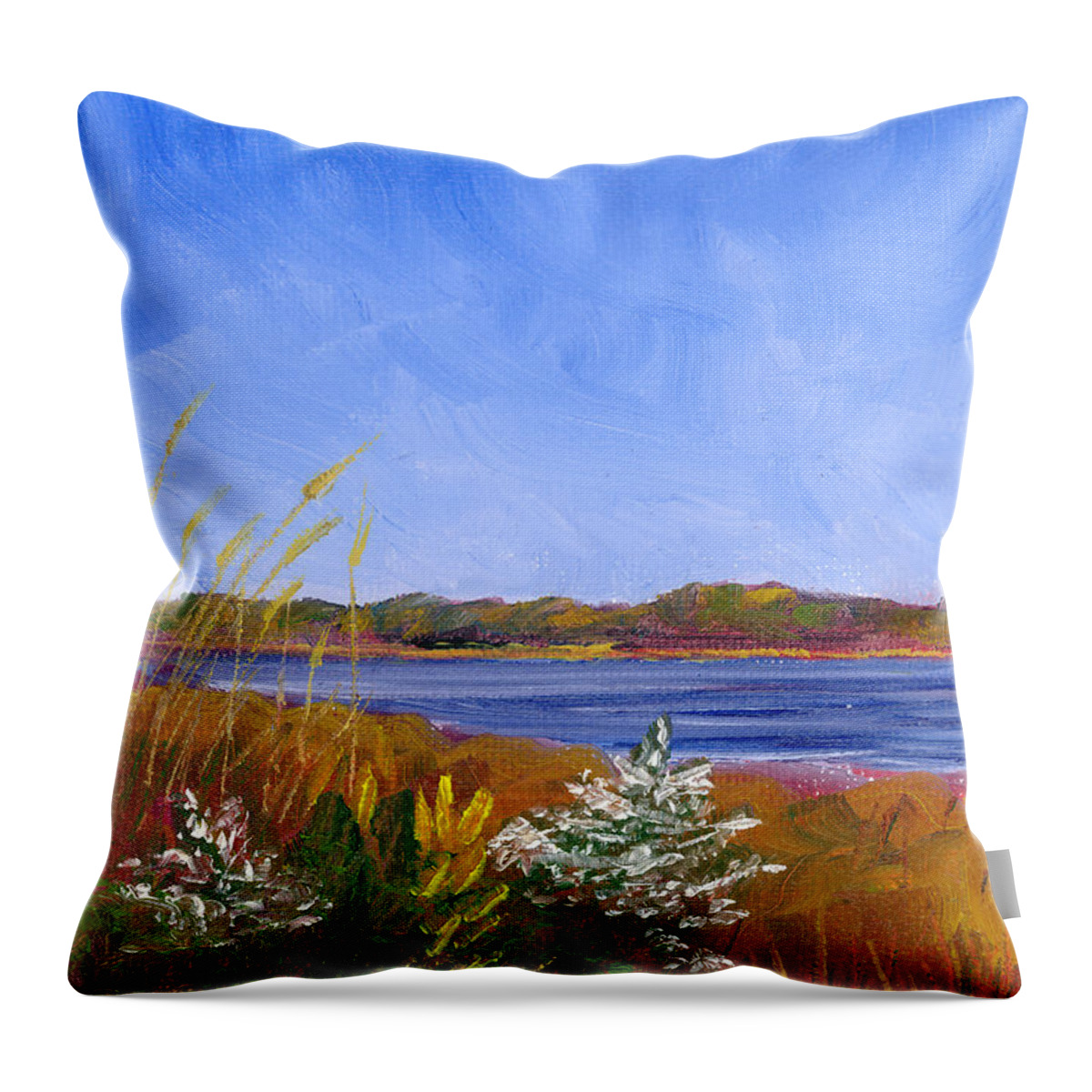 Delaware Throw Pillow featuring the painting Golden Delaware River by Jackie Irwin