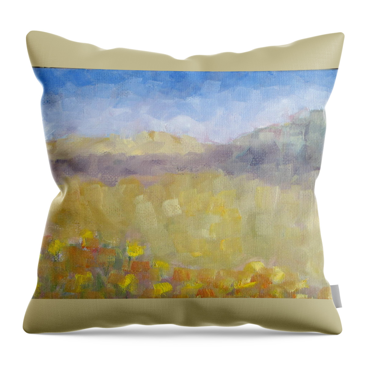 Landscape Throw Pillow featuring the painting Golden Meadow by Patricia Cleasby