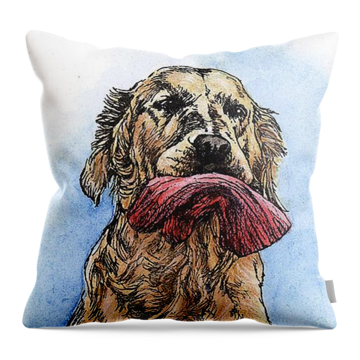 Golden Throw Pillow featuring the painting Golden with Mitt by Patrice Clarkson
