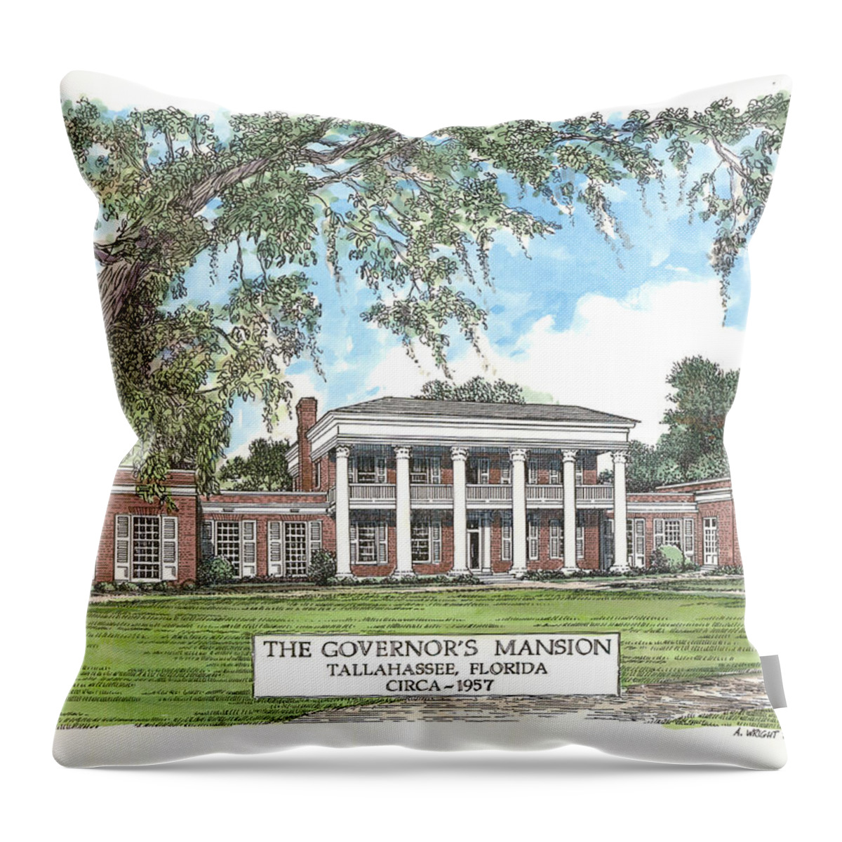 Governor Throw Pillow featuring the mixed media Governors Mansion Tallahassee Florida by Audrey Peaty