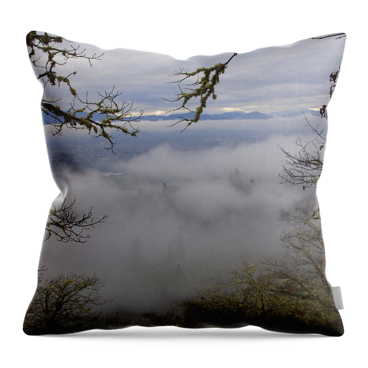 Fog Throw Pillow featuring the photograph Grants Pass in the Fog by Mick Anderson