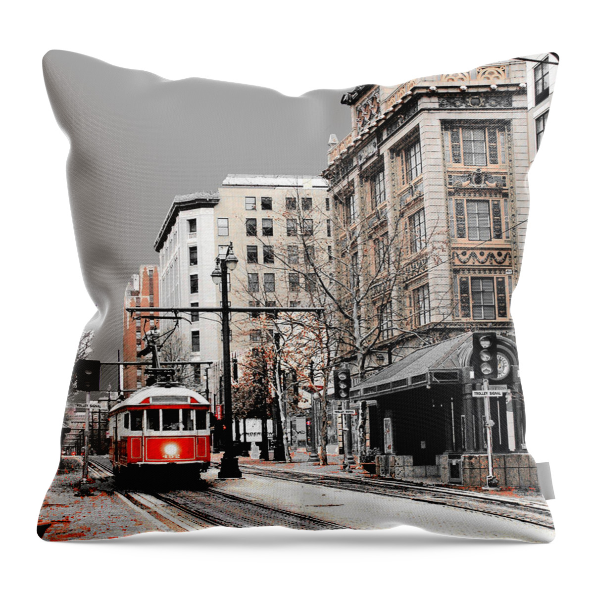 Trolley Throw Pillow featuring the photograph Gray Line Trolley by Lizi Beard-Ward