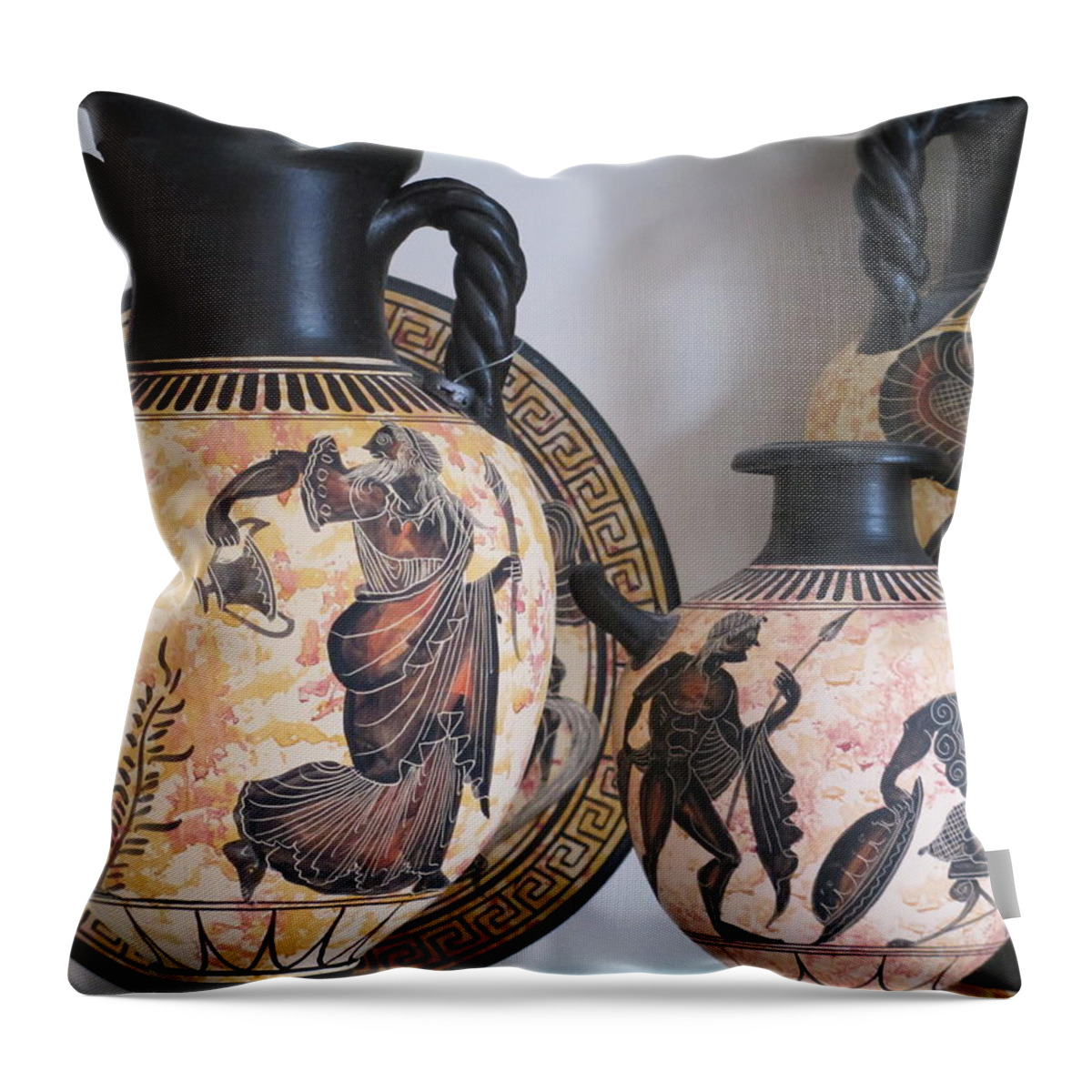 Elaine Haakenson Throw Pillow featuring the photograph Greek Vases by Elaine Haakenson