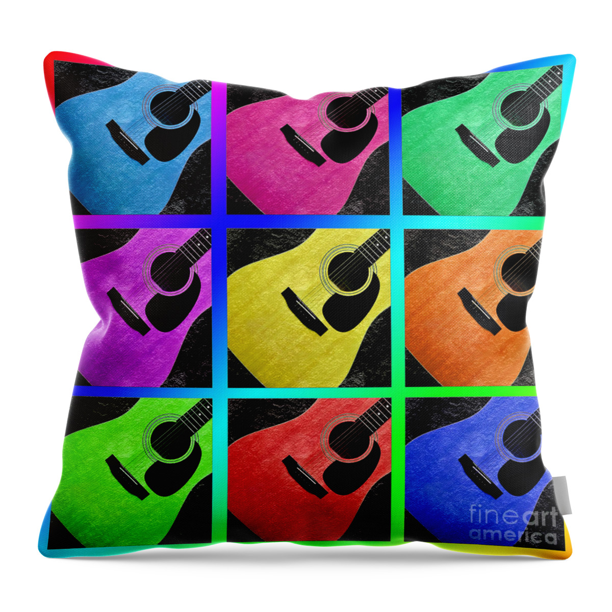 Guitar Throw Pillow featuring the photograph Guitar Tic Tac Toe Rainbow by Andee Design