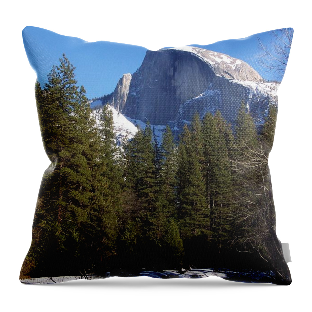 Yosemite Throw Pillow featuring the photograph Half Dome Winter by Eric Tressler