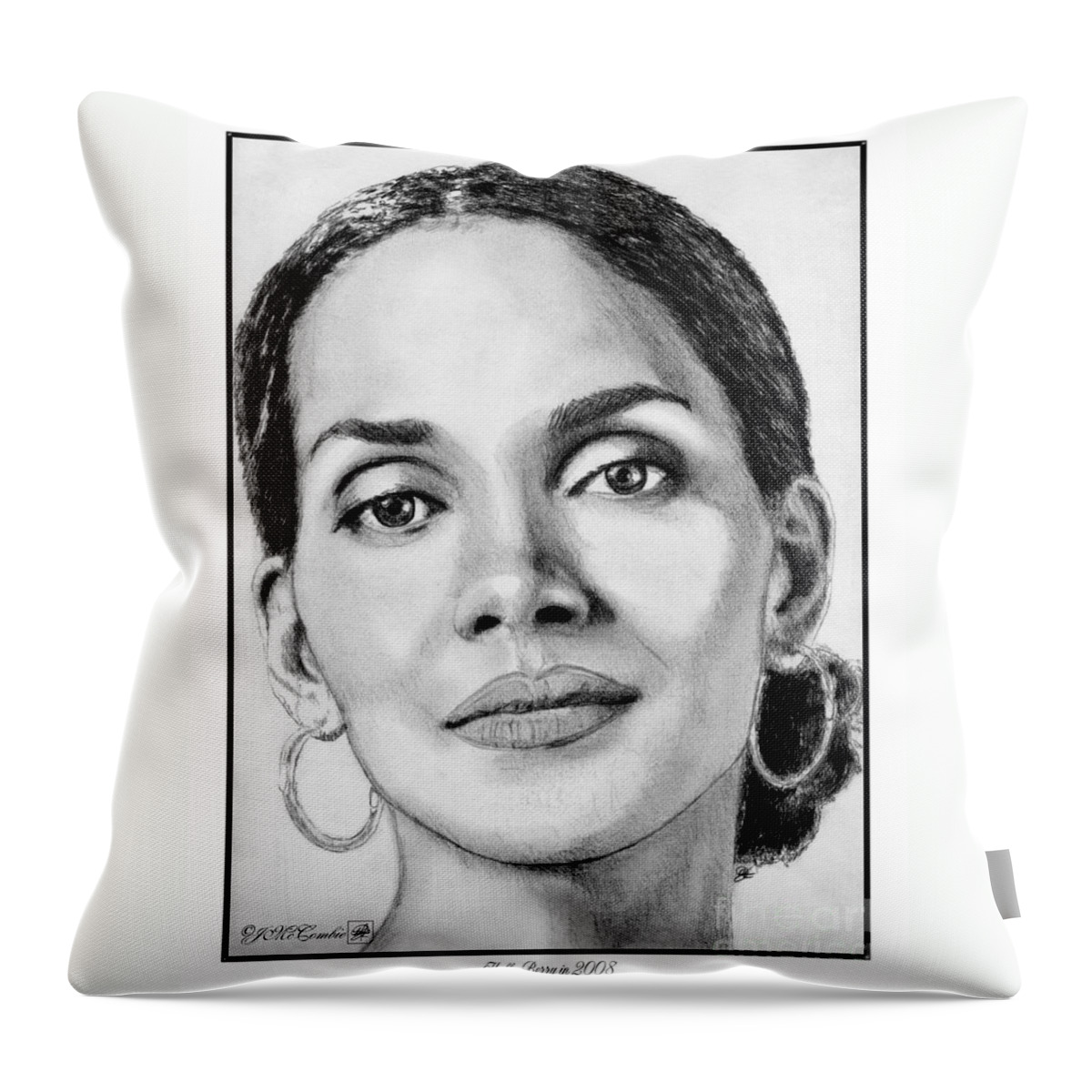 Halle Berry Throw Pillow featuring the drawing Halle Berry in 2008 by J McCombie