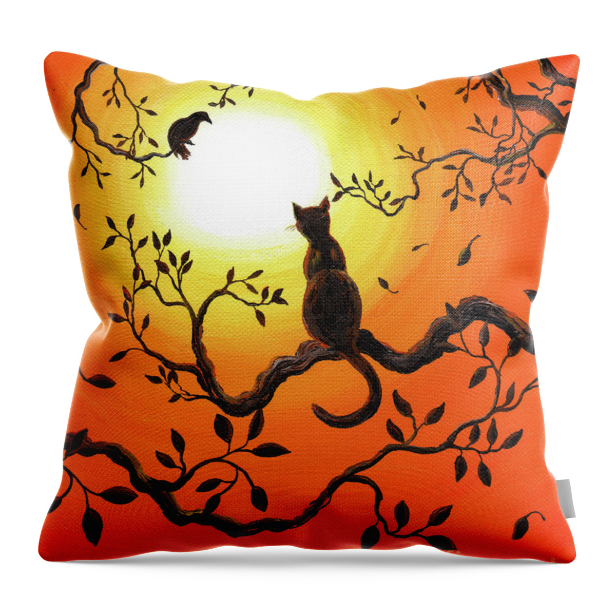 Landscape Throw Pillow featuring the painting Halloween Sunset by Laura Iverson