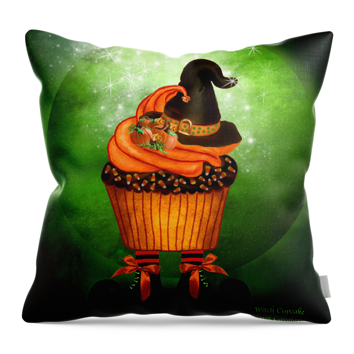 Halloween Throw Pillow featuring the mixed media Halloween - Witch Cupcake by Carol Cavalaris