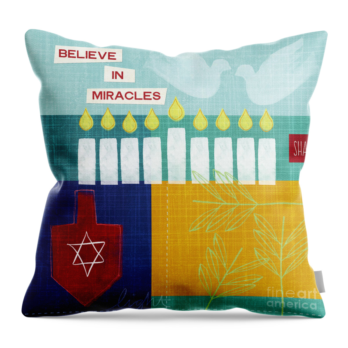 Hanukkah Throw Pillow featuring the painting Hanukkah Miracles by Linda Woods