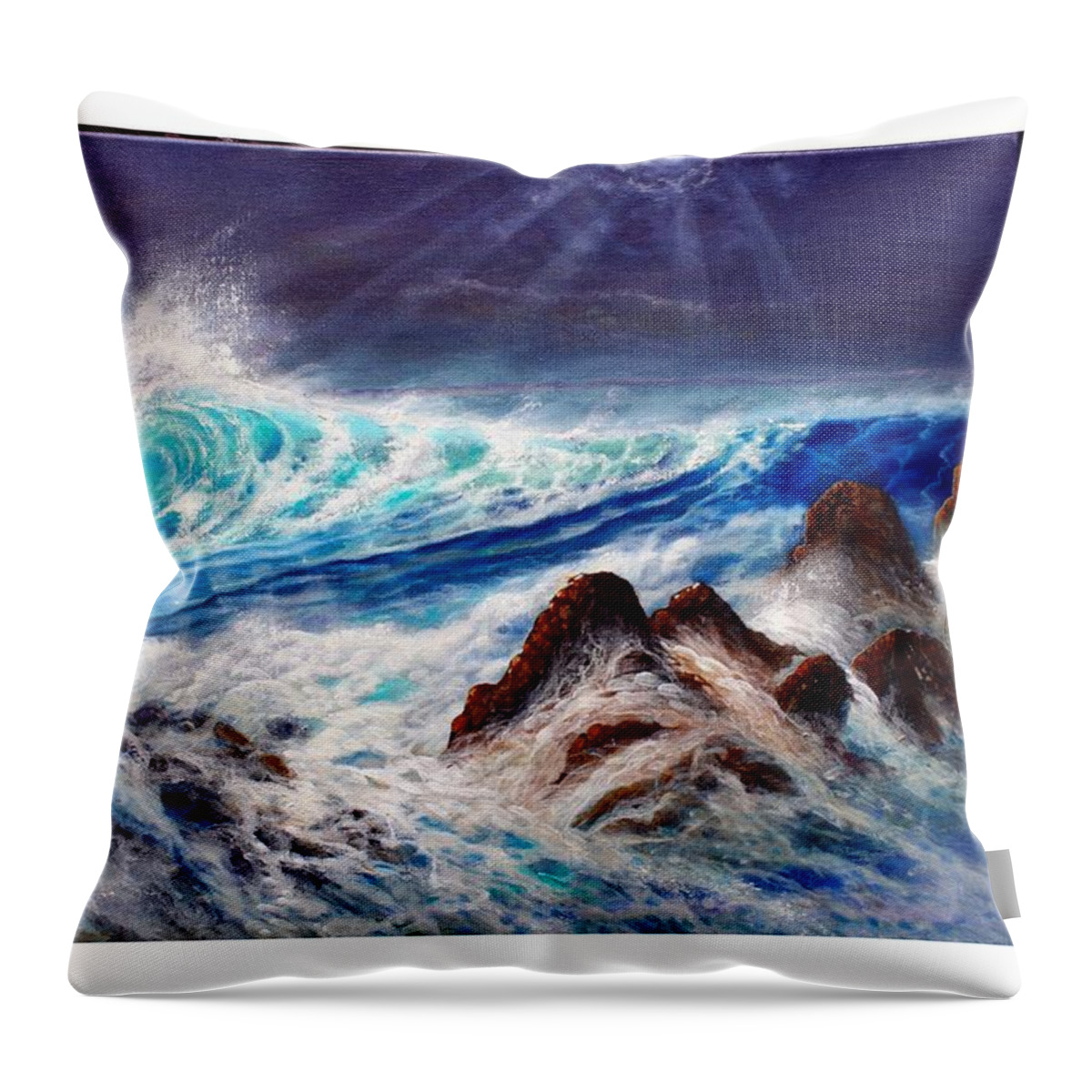 Hawaii Seascape Oilpainting Surf Throw Pillow featuring the painting Hawaiian Surf by Leland Castro