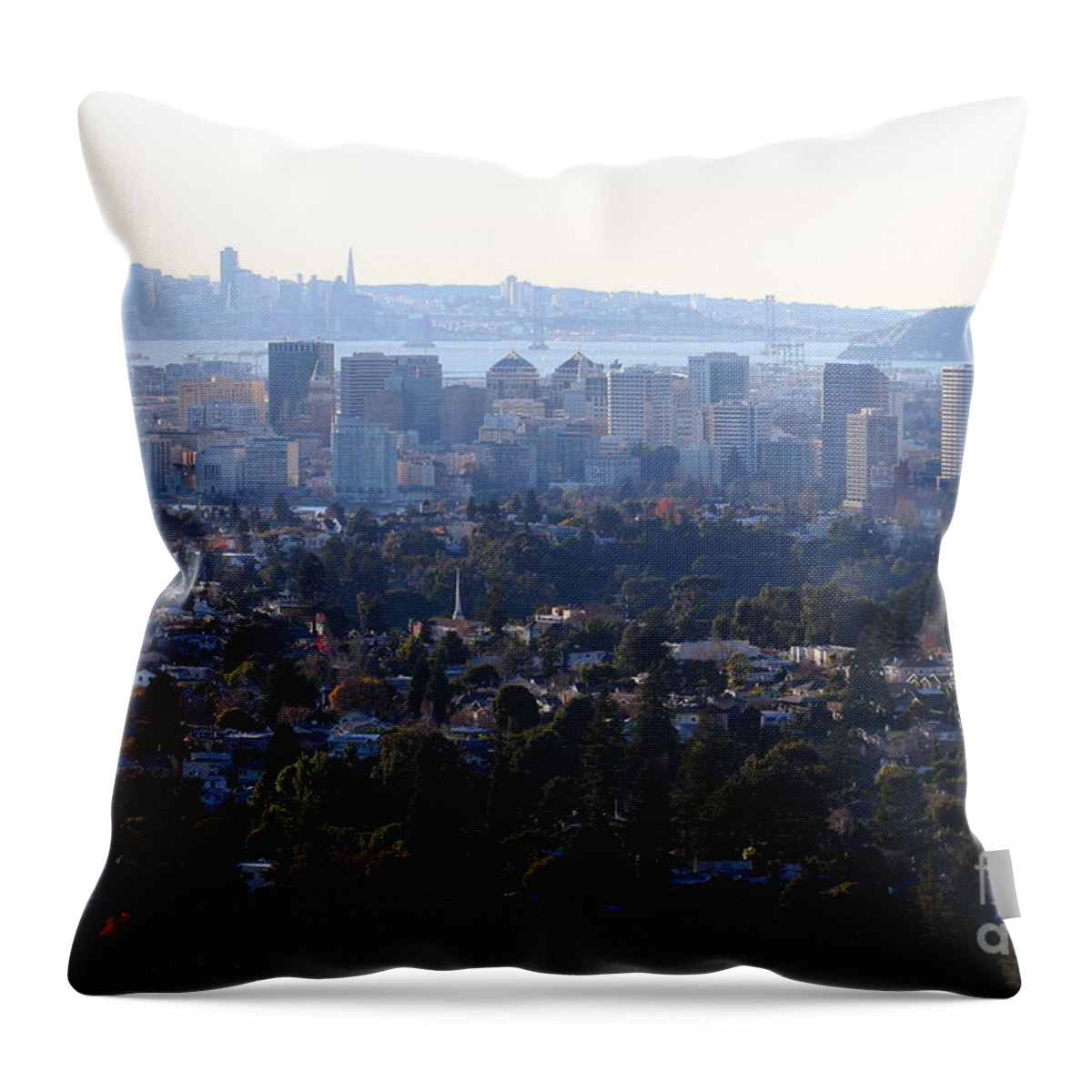 Bayarea Throw Pillow featuring the photograph Hazy San Francisco Skyline Viewed Through The Oakland Skyline . 7D11341 by Wingsdomain Art and Photography