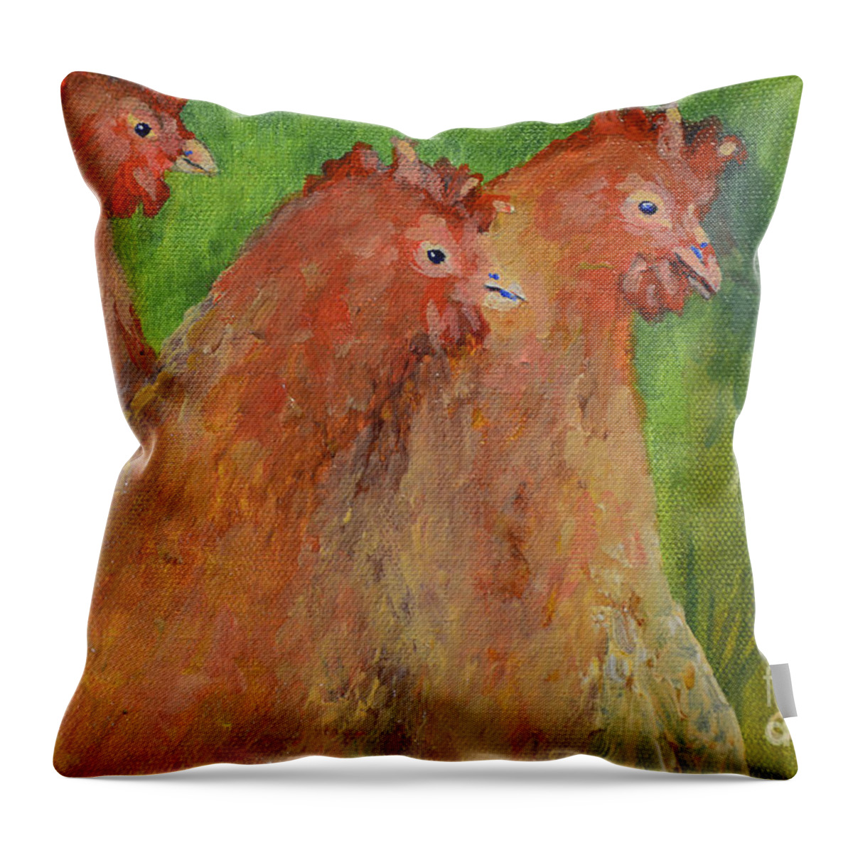 Chickens Throw Pillow featuring the painting Hens and Chickens by Claire Bull