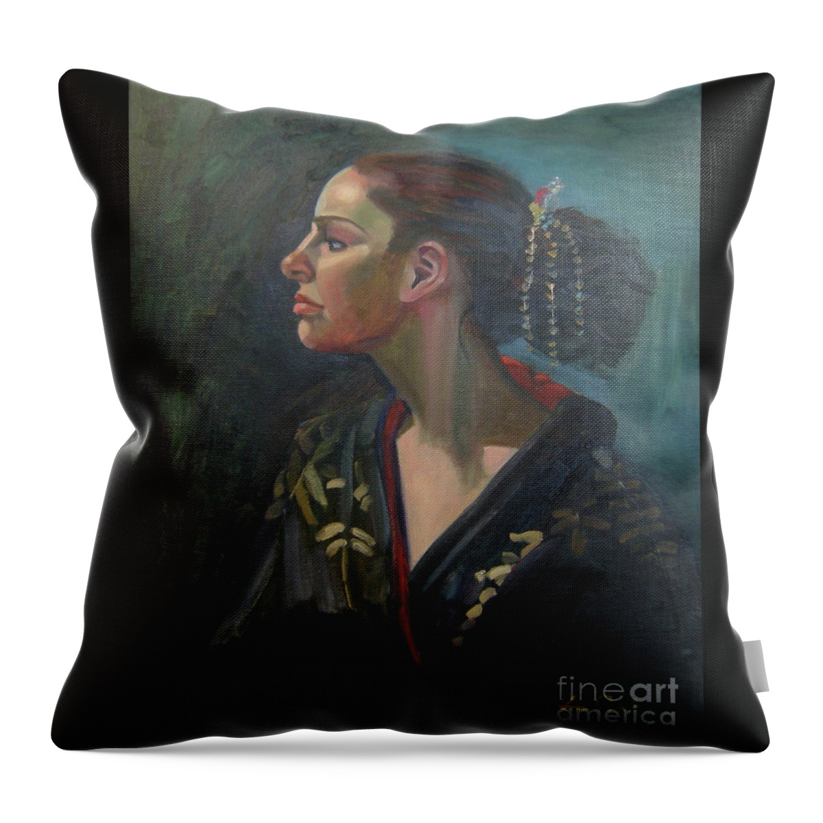Figure Art Throw Pillow featuring the painting Her Kimono by Lilibeth Andre