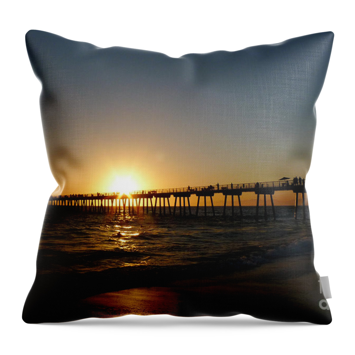 Hermosa Beach Sunset Throw Pillow featuring the photograph Hermosa Beach Sunset by Nina Prommer