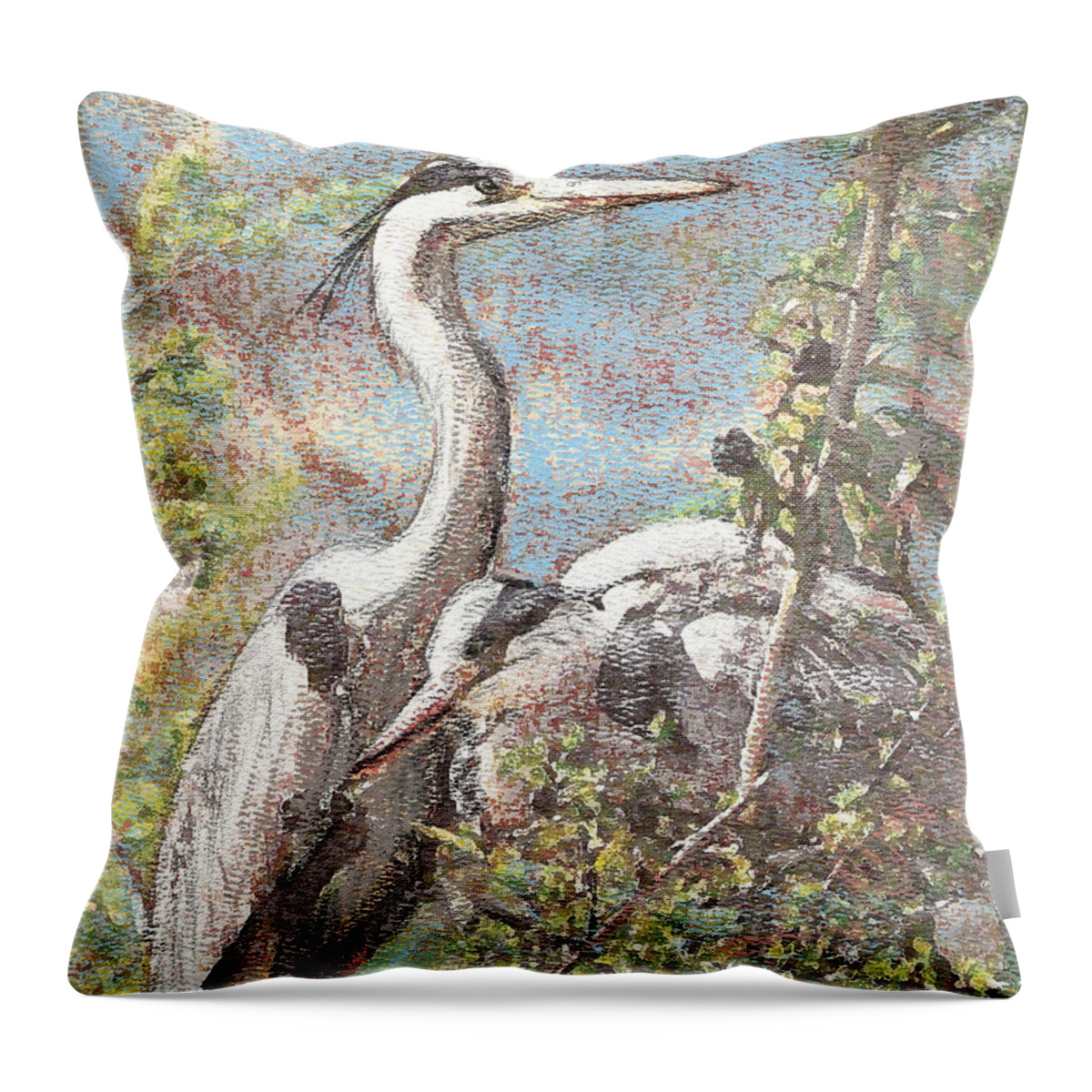 Heron Throw Pillow featuring the pastel Herons resting by Richard James Digance