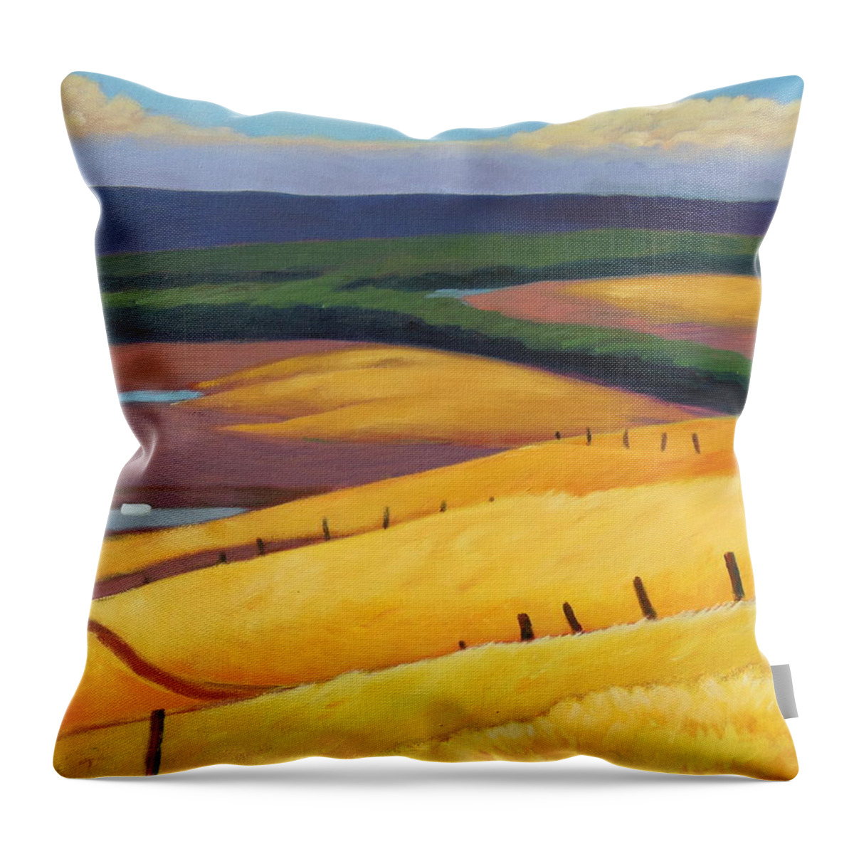 California Rolling Hills Throw Pillow featuring the painting Hills Above Highway by Gary Coleman