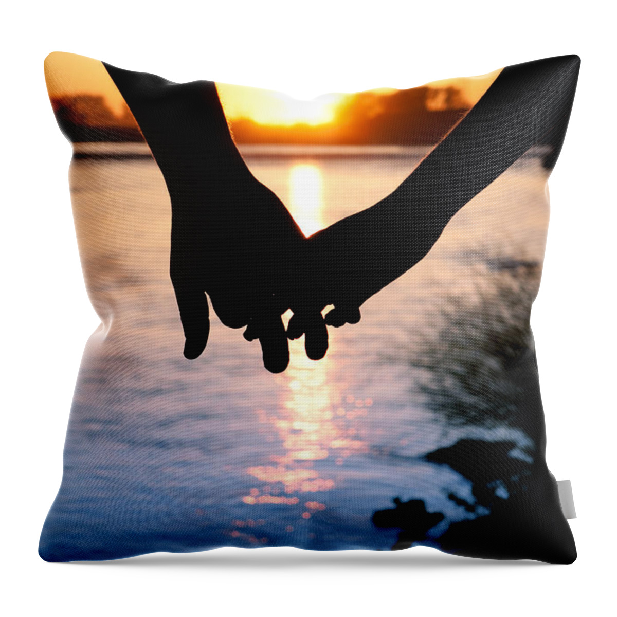 Vertical Throw Pillow featuring the photograph Holding Hands Silhouette by Cindy Singleton