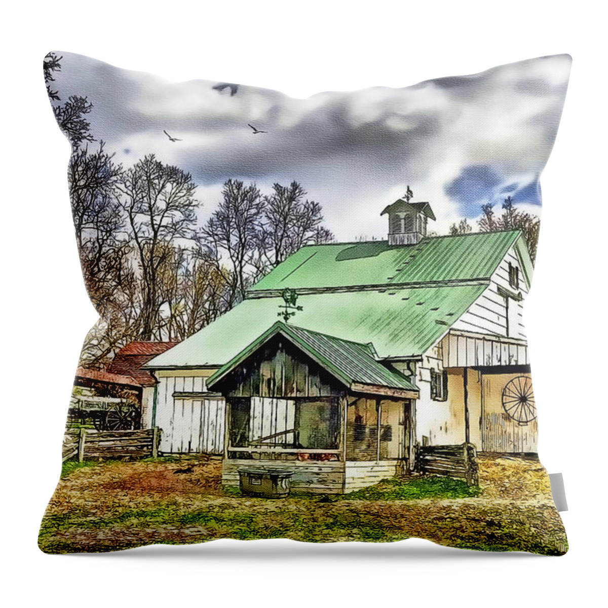 Old Barns Throw Pillow featuring the painting Holmes County Farm by Tom Schmidt
