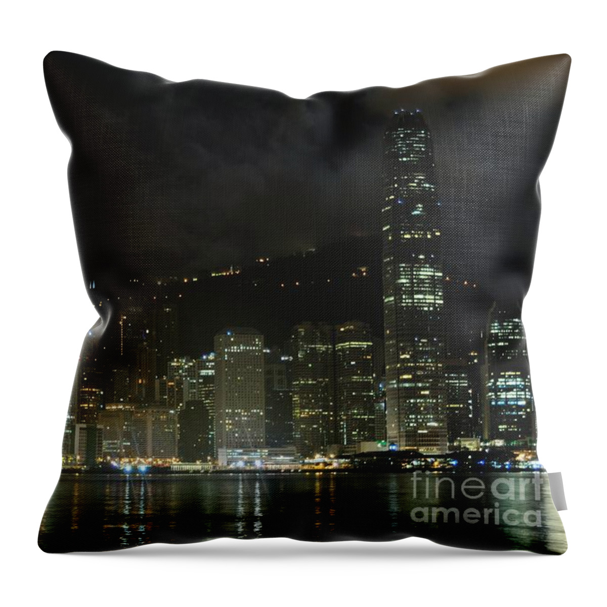 Night Throw Pillow featuring the photograph Hong Kong Harbour At Night by Joe Ng