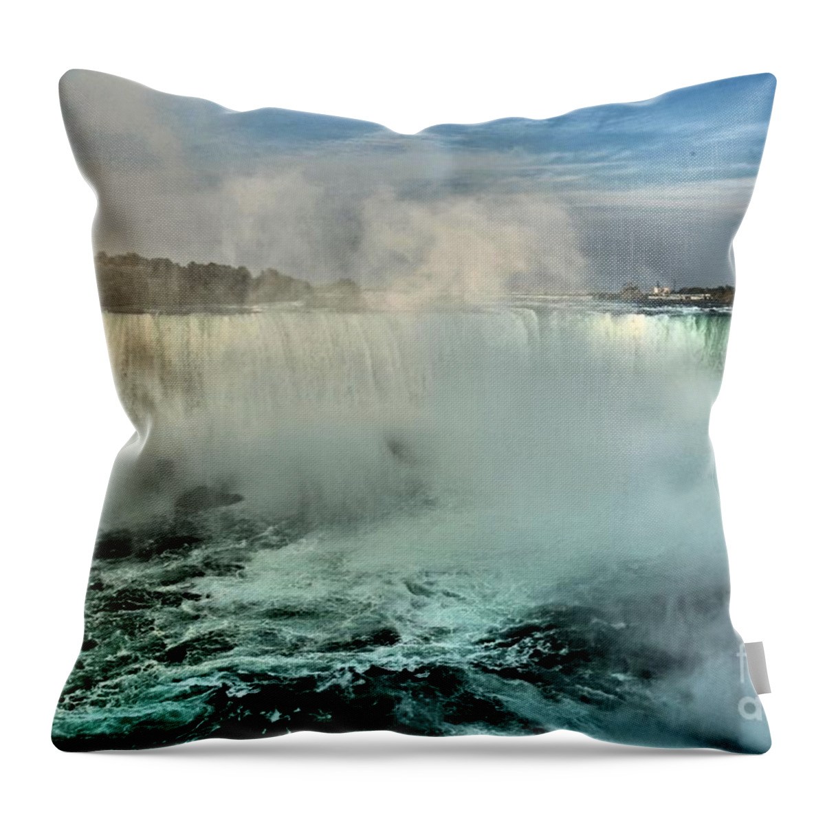 Niagara Falls State Park Throw Pillow featuring the photograph Horseshoe Rainbow by Adam Jewell