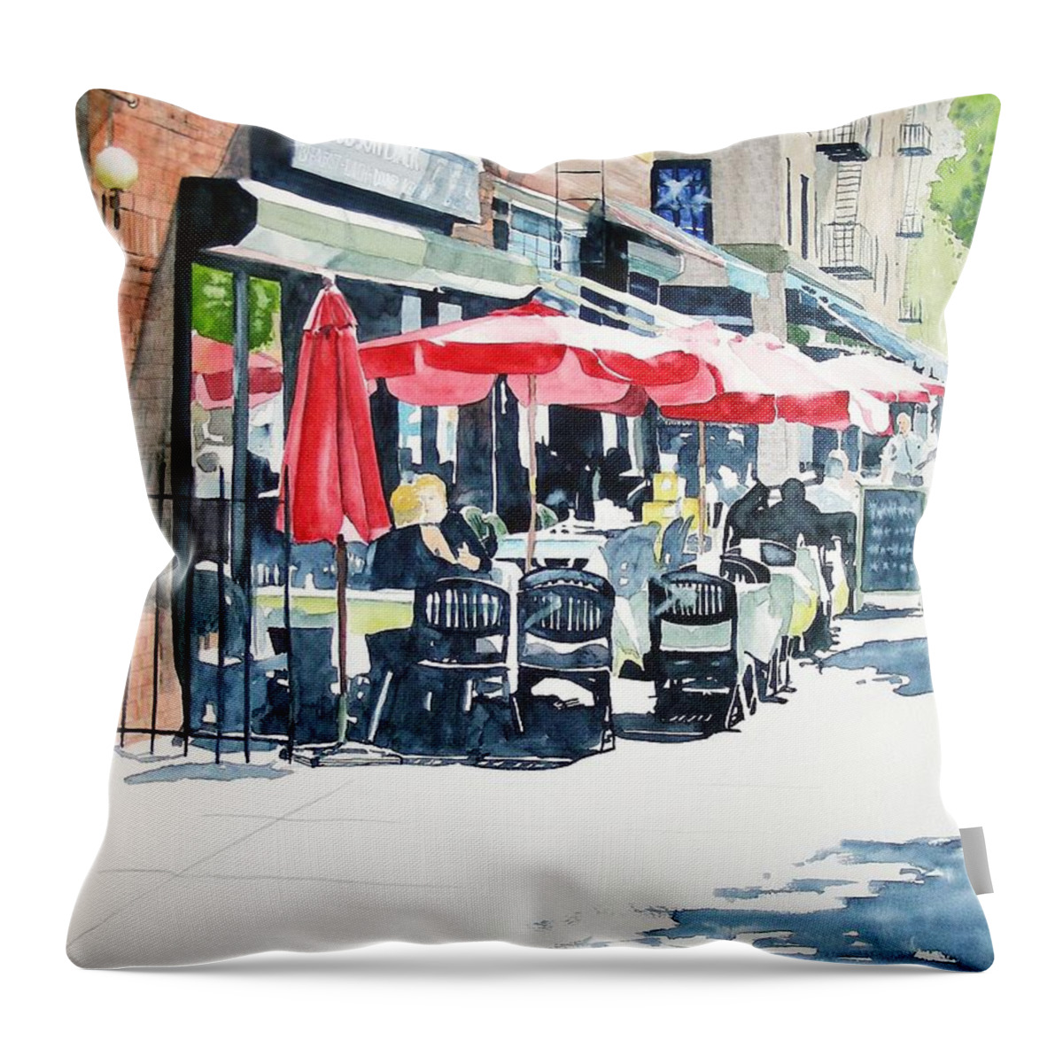 Watercolor Throw Pillow featuring the painting Hudson Diner by Tom Riggs