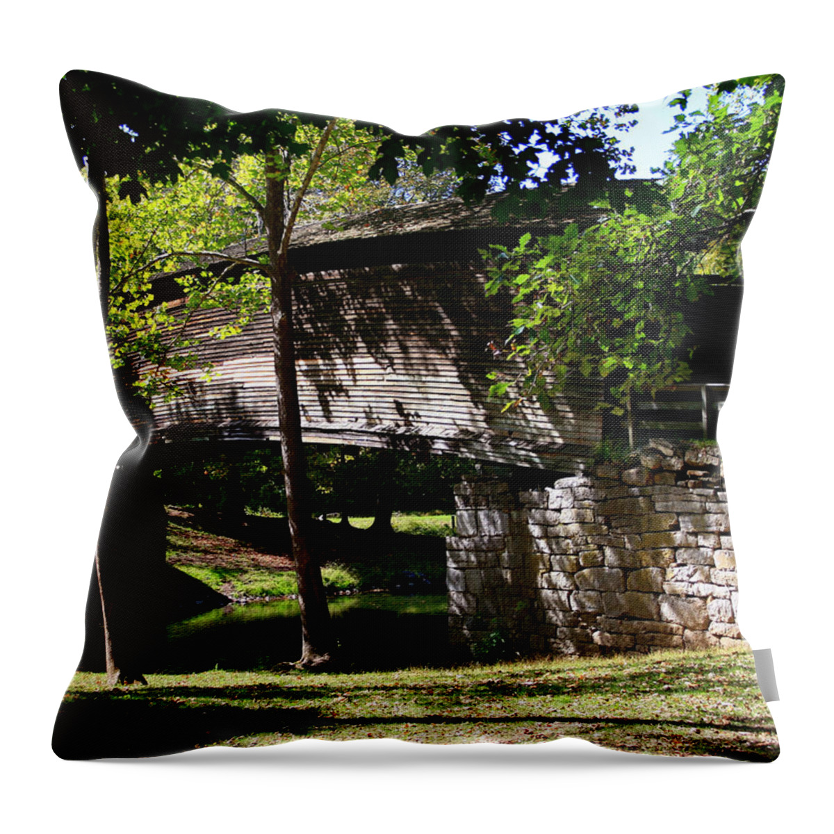 Covered Bridge Throw Pillow featuring the photograph Humpback Bridge by Karen Harrison Brown