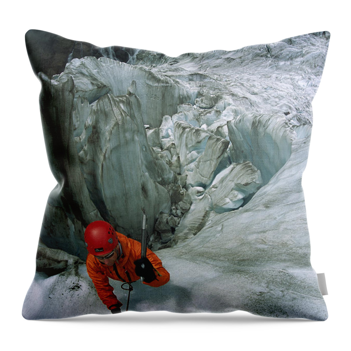 Hhh Throw Pillow featuring the photograph Ice Climber On Steep Ice In Fox Glacier by Colin Monteath