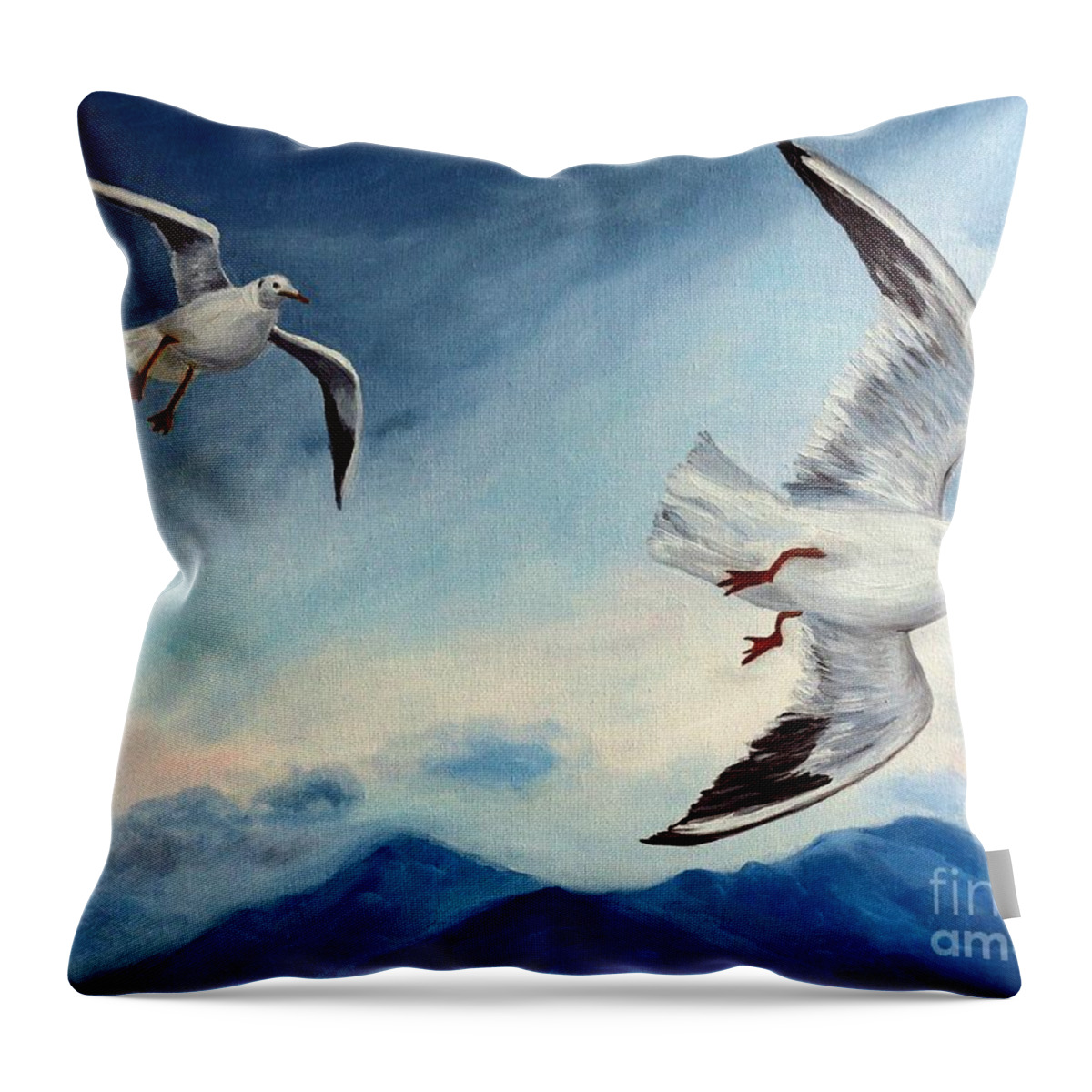Seagulls Throw Pillow featuring the painting In Flight by Julie Brugh Riffey