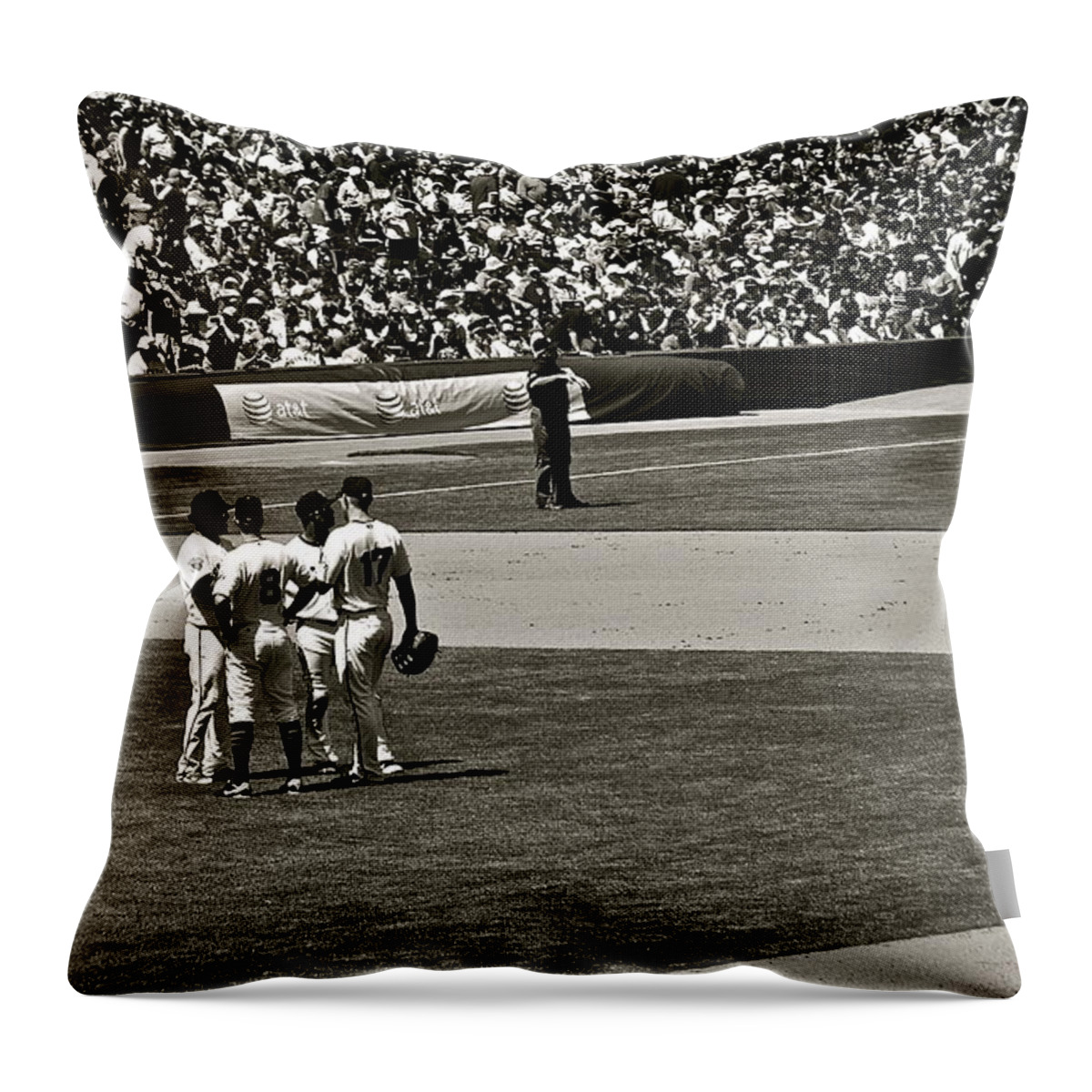 Baseball Throw Pillow featuring the photograph Infield Meeting by Eric Tressler