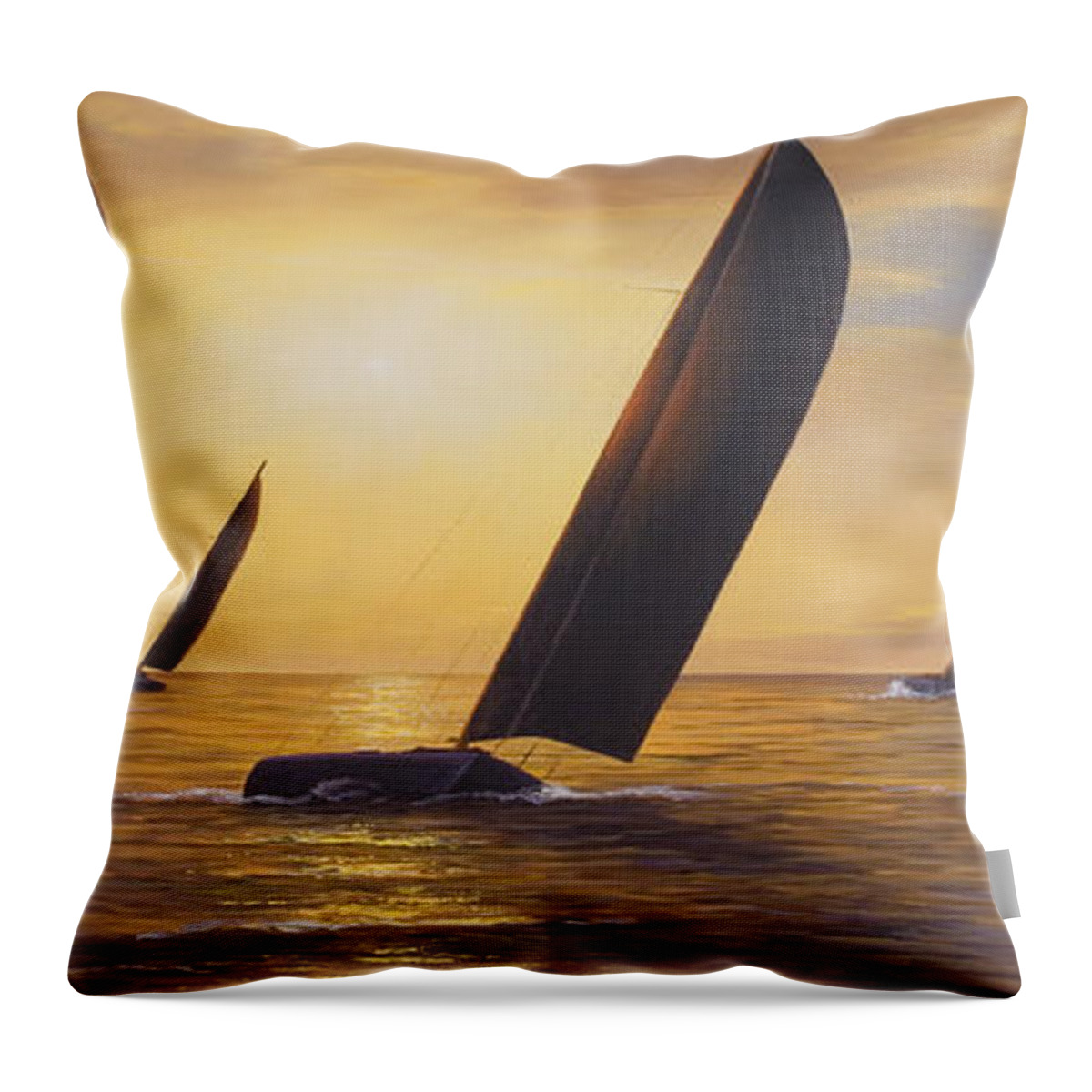 Sunset Prints Throw Pillow featuring the painting Into The Sunset - Panoramic by Diane Romanello