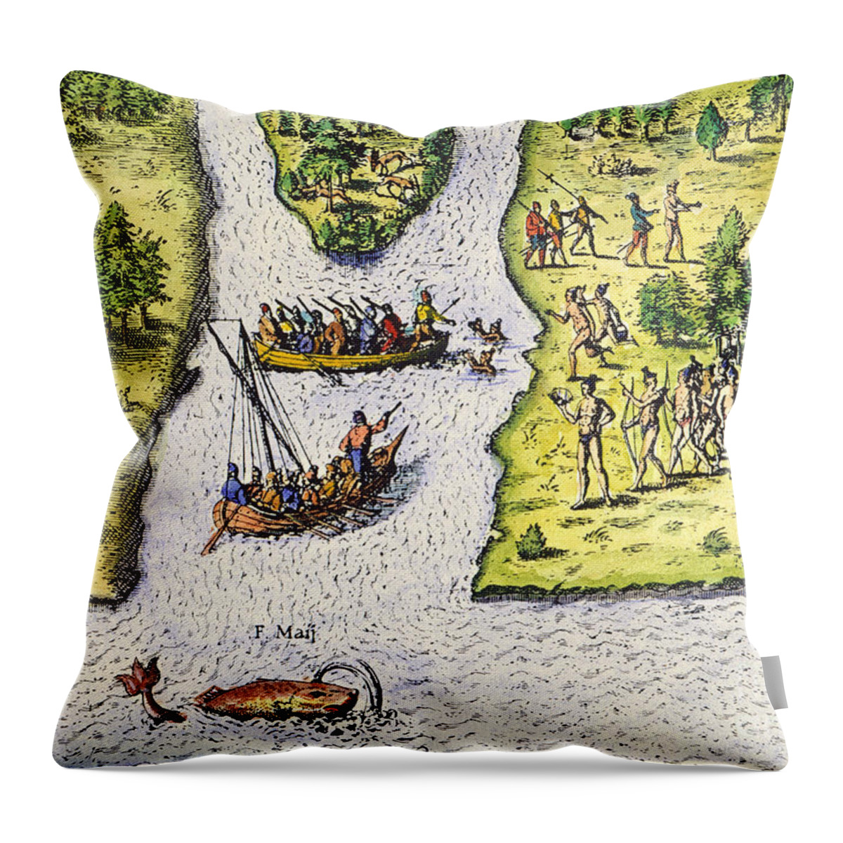 1562 Throw Pillow featuring the photograph Jean Ribault: Florida, 1562 by Granger
