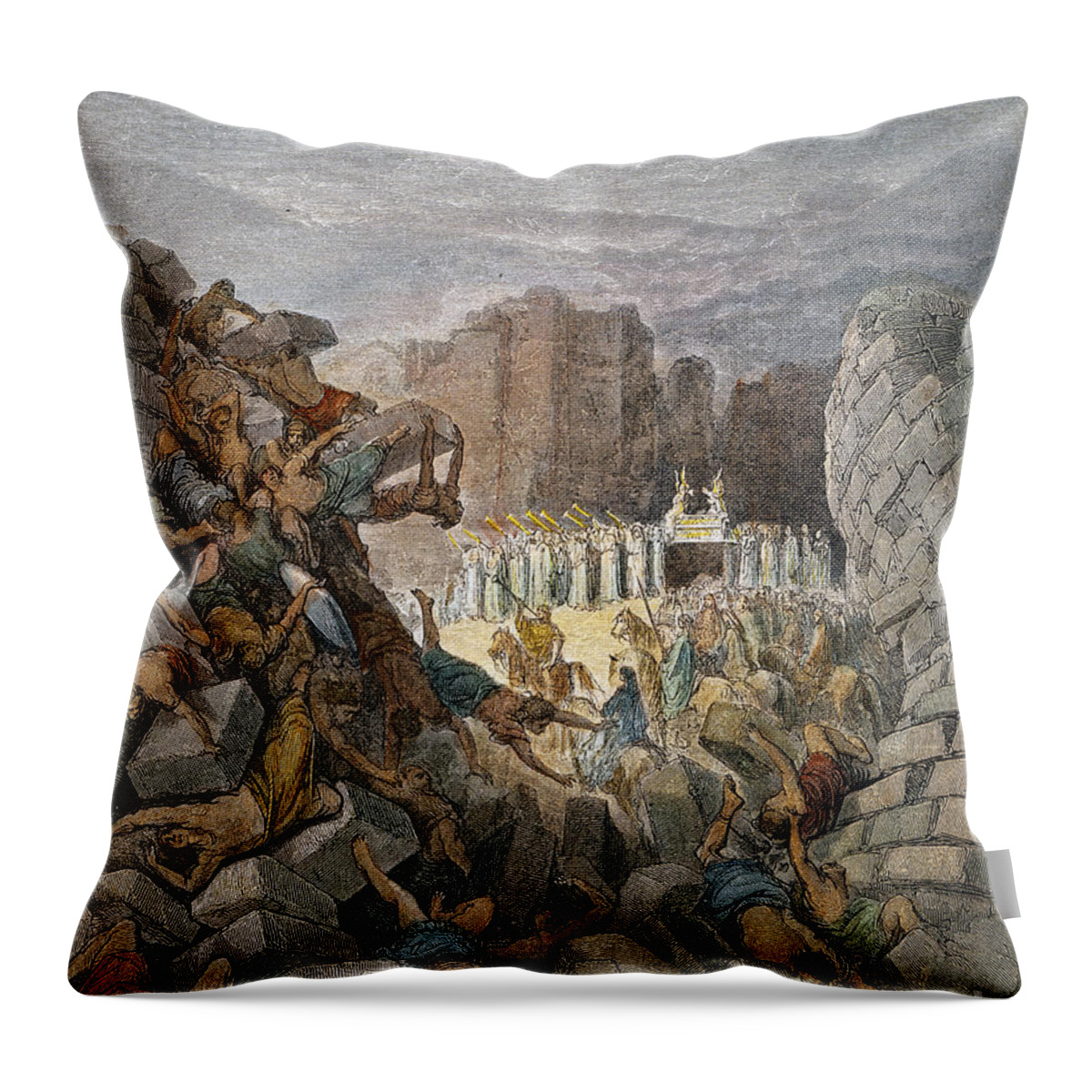 Battle Throw Pillow featuring the drawing Jericho by Gustave Dore