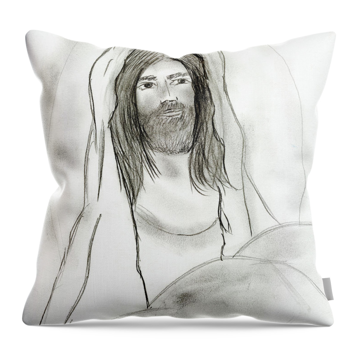 Jesus Throw Pillow featuring the drawing Jesus In Cave by Sonya Chalmers