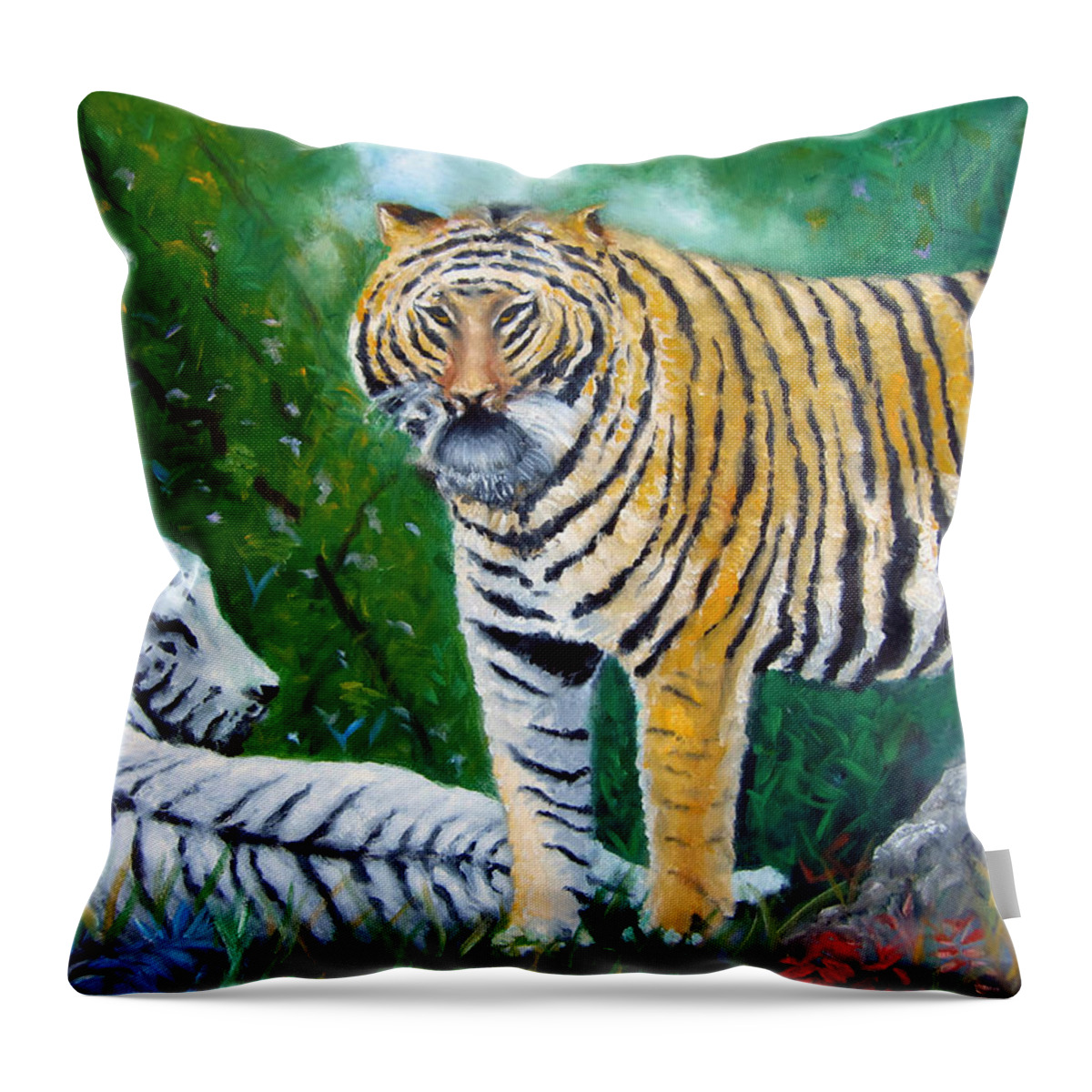 Tigers Throw Pillow featuring the painting Jungle Vigilance by Leonardo Ruggieri