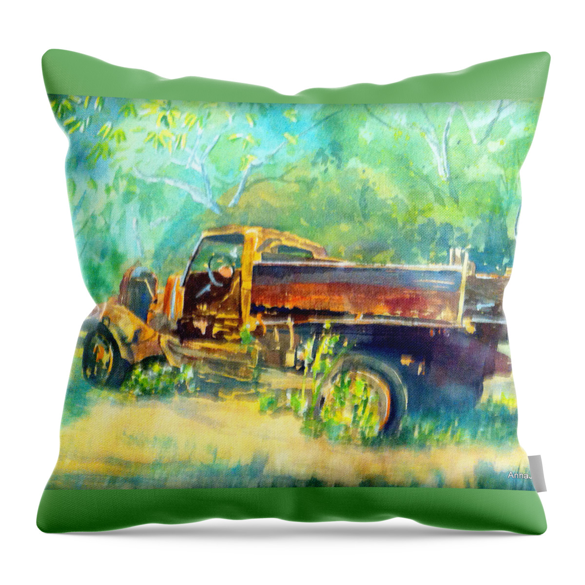 Lignum Vitae Key Throw Pillow featuring the painting Key Truck by AnnaJo Vahle