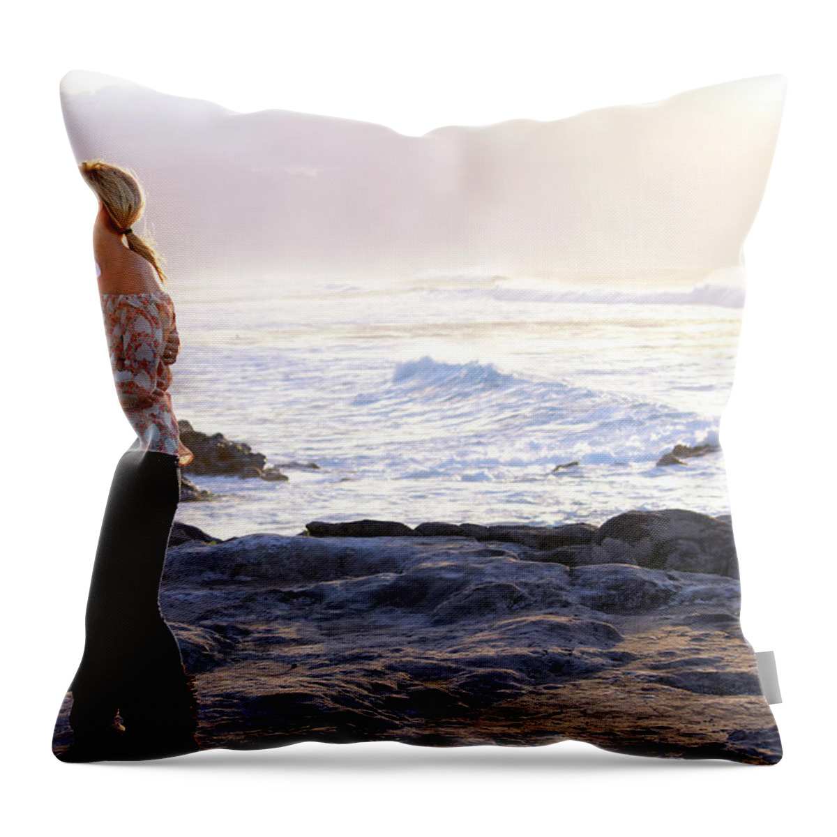 Couple Throw Pillow featuring the photograph Kissed by the Ocean by Dawn Eshelman