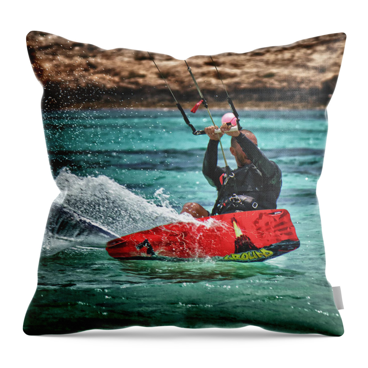 Action Throw Pillow featuring the photograph Kitesurfer by Stelios Kleanthous