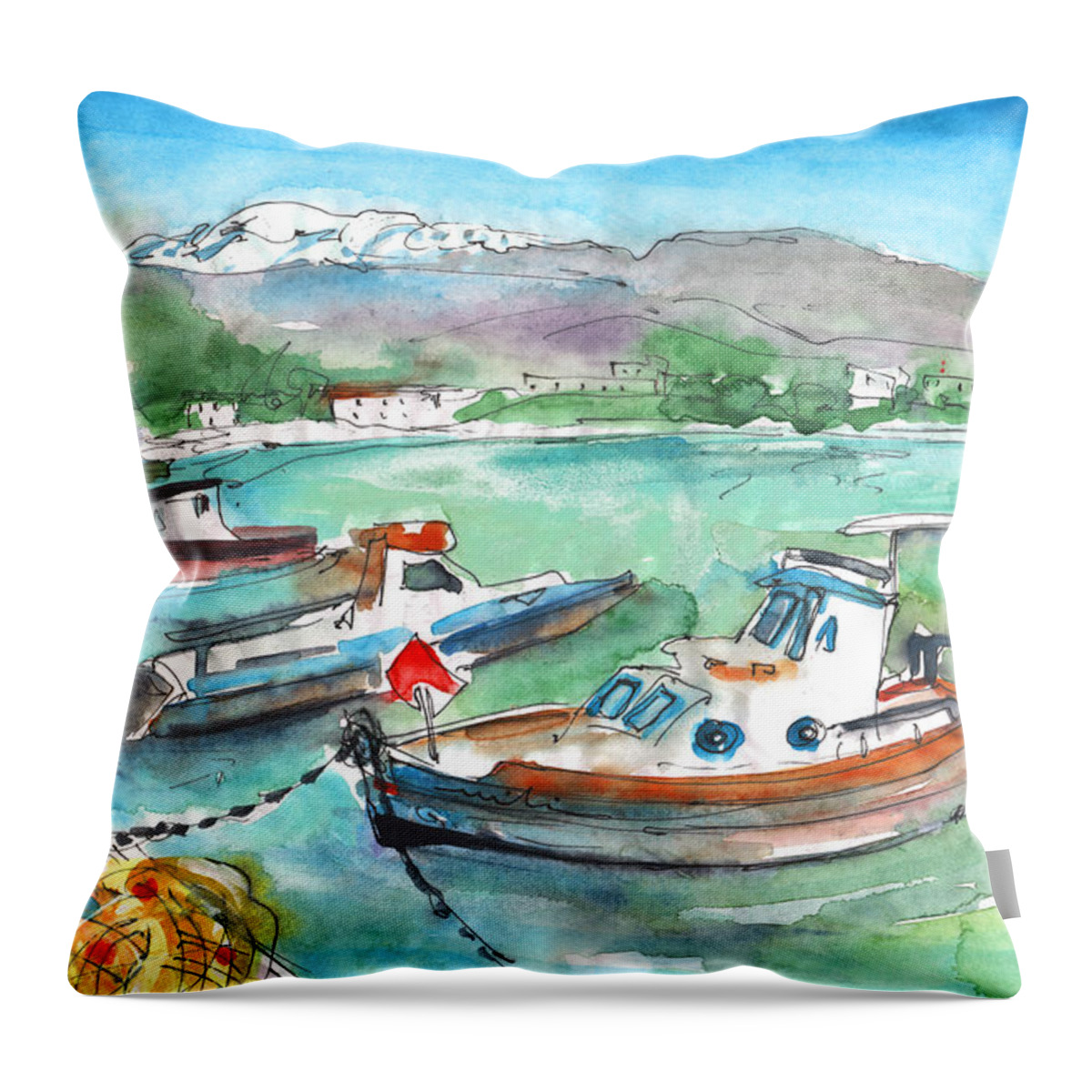 Travel Art Throw Pillow featuring the painting Kokkinos Pirgos by Miki De Goodaboom