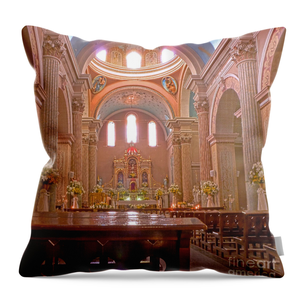 Church Throw Pillow featuring the photograph La Iglesia Matriz de Sangolqui Ecuador by Julia Springer