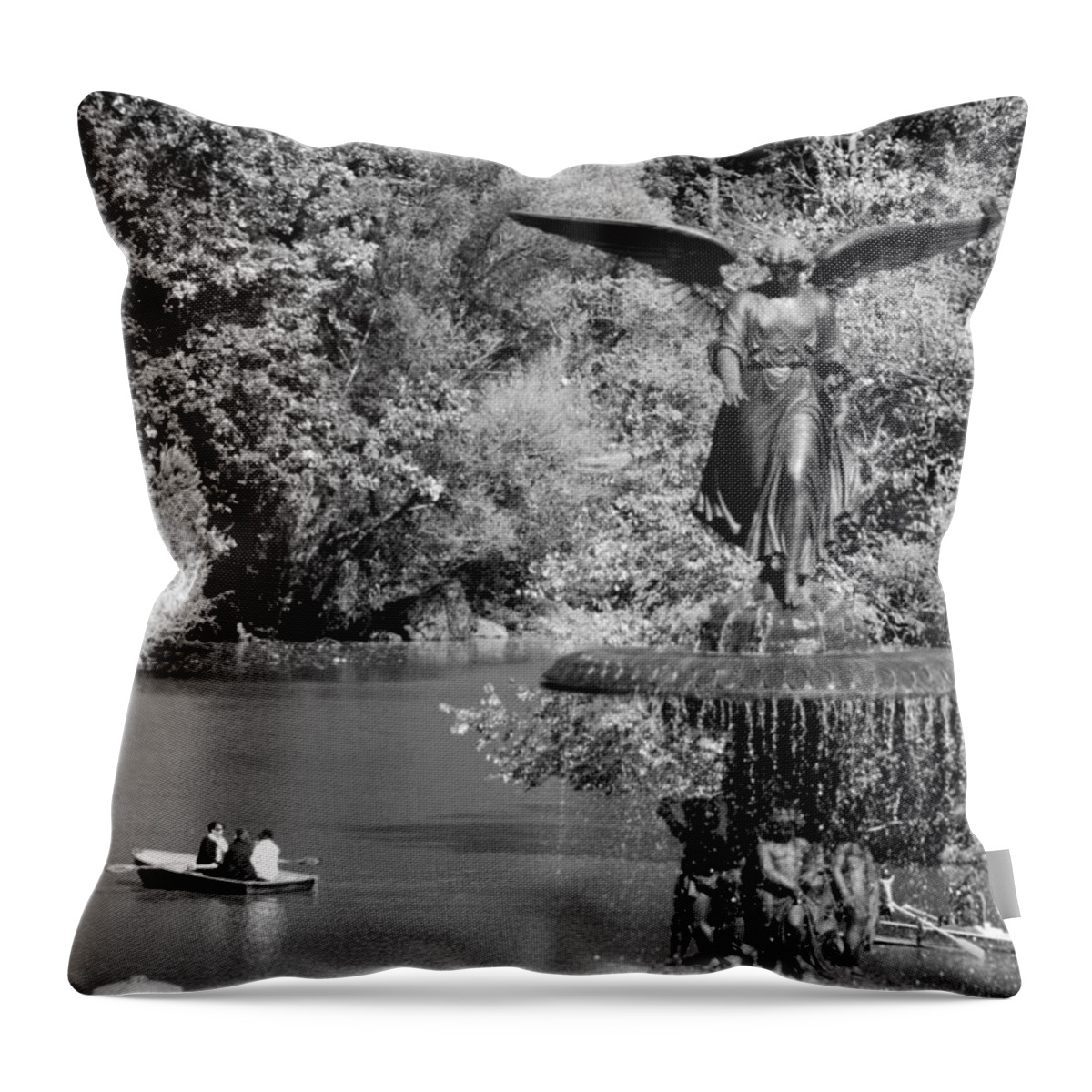 Central Park Throw Pillow featuring the photograph LADY FOUNTAIN of CENTRAL PARK iN BLACK AND WHITE by Rob Hans