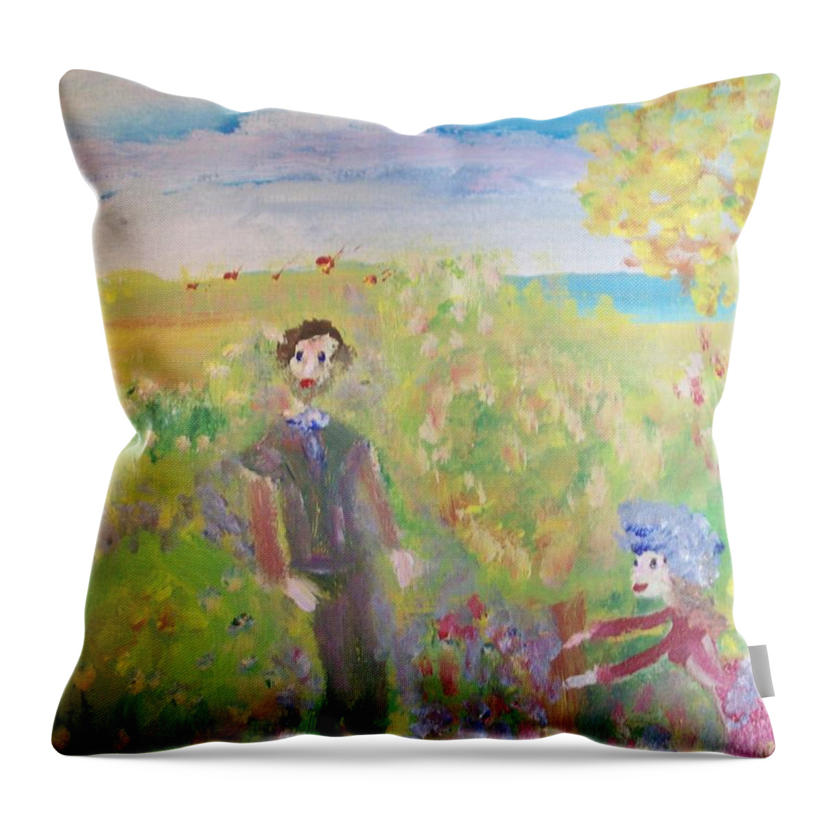 Hat Throw Pillow featuring the painting Lady in the blue bonnet by Judith Desrosiers