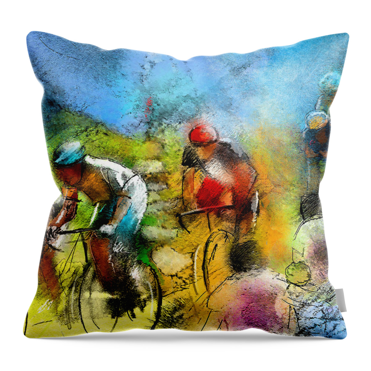 Sports Throw Pillow featuring the painting Le Tour de France 01 bis by Miki De Goodaboom