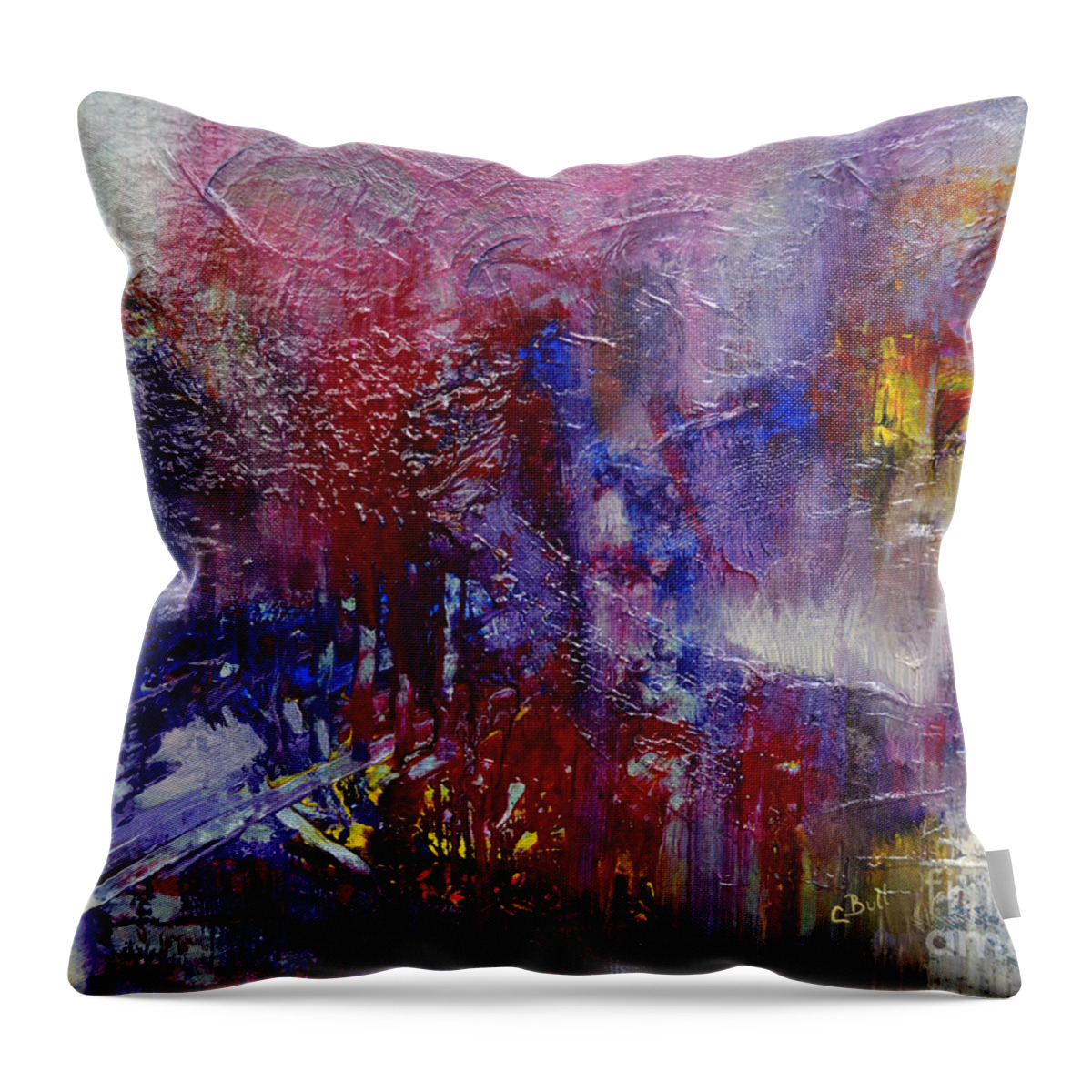 Abstract Throw Pillow featuring the painting Let It Rain by Claire Bull