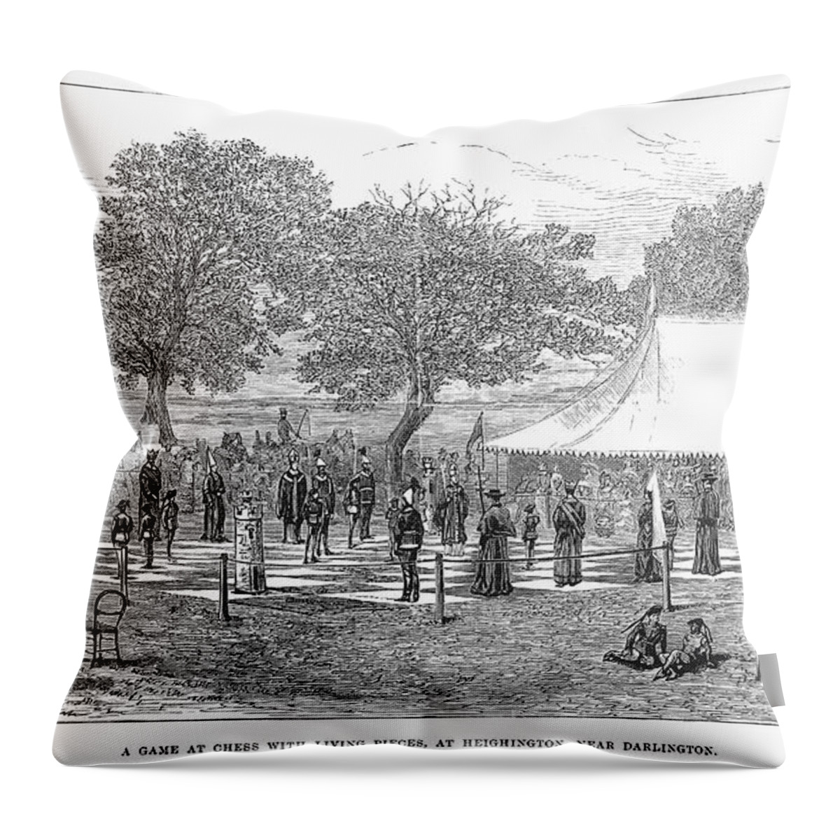 1882 Throw Pillow featuring the photograph Life-sized Chess, 1882 by Granger