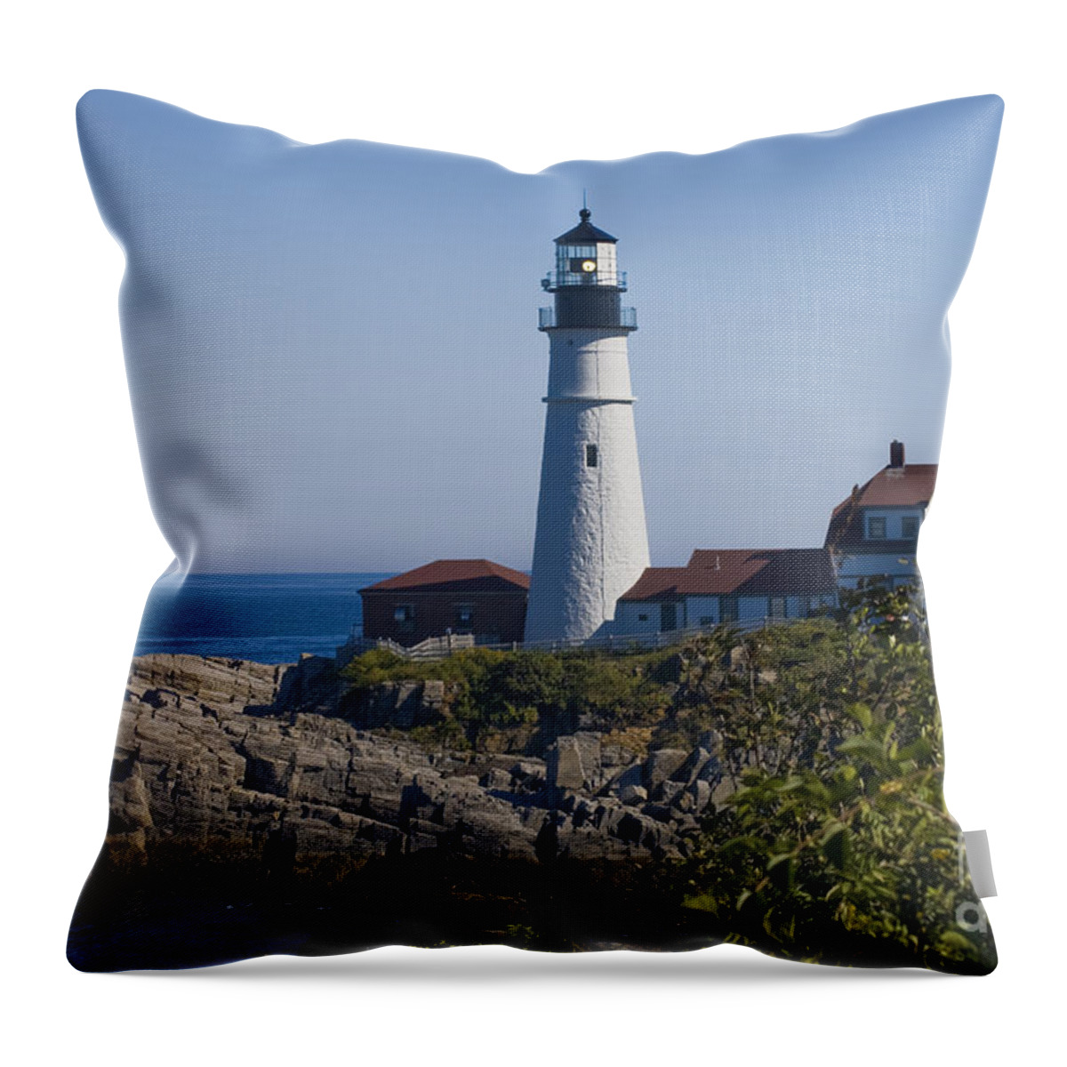 Portland Head Throw Pillow featuring the photograph Light Is On by Tim Mulina