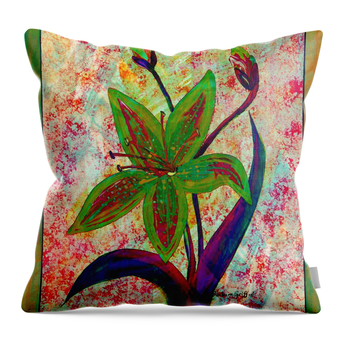 Lily Abstraction Throw Pillow featuring the digital art Lily Abstraction by Barbara A Griffin