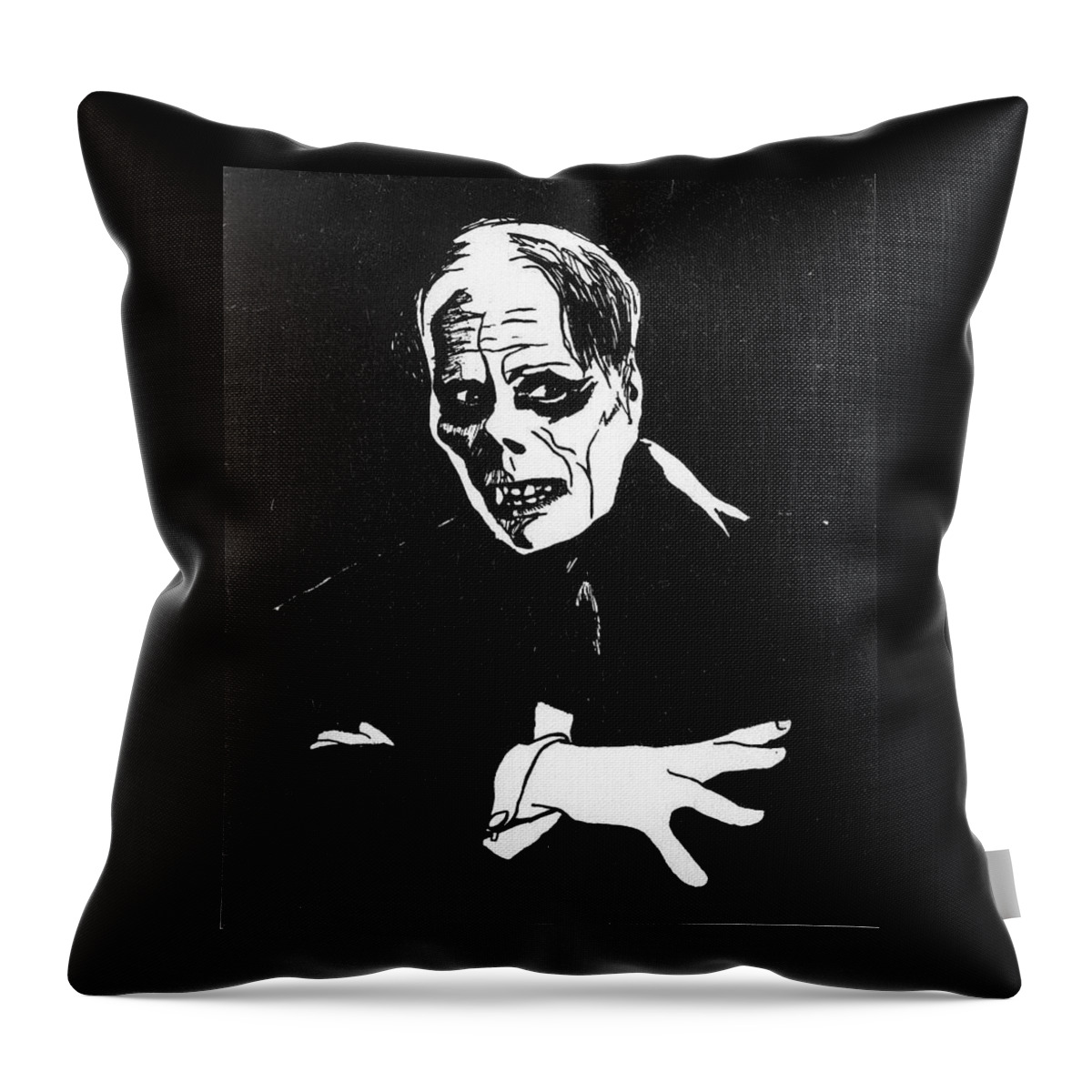 Portraits Throw Pillow featuring the drawing Lon Chaney as The Phantom by William Beyer