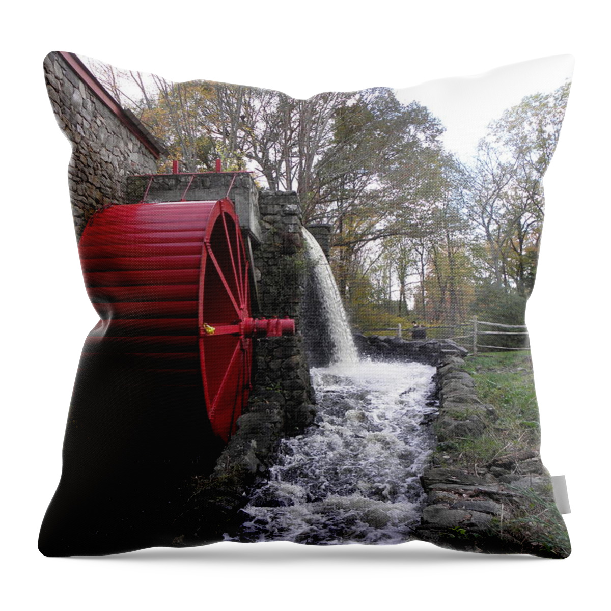 Longfellow Throw Pillow featuring the photograph Longfellow Grist Mill x4 by Kim Galluzzo